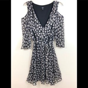 MSK Dress Cold Shoulder Floral Flowy Sheer Sleeves